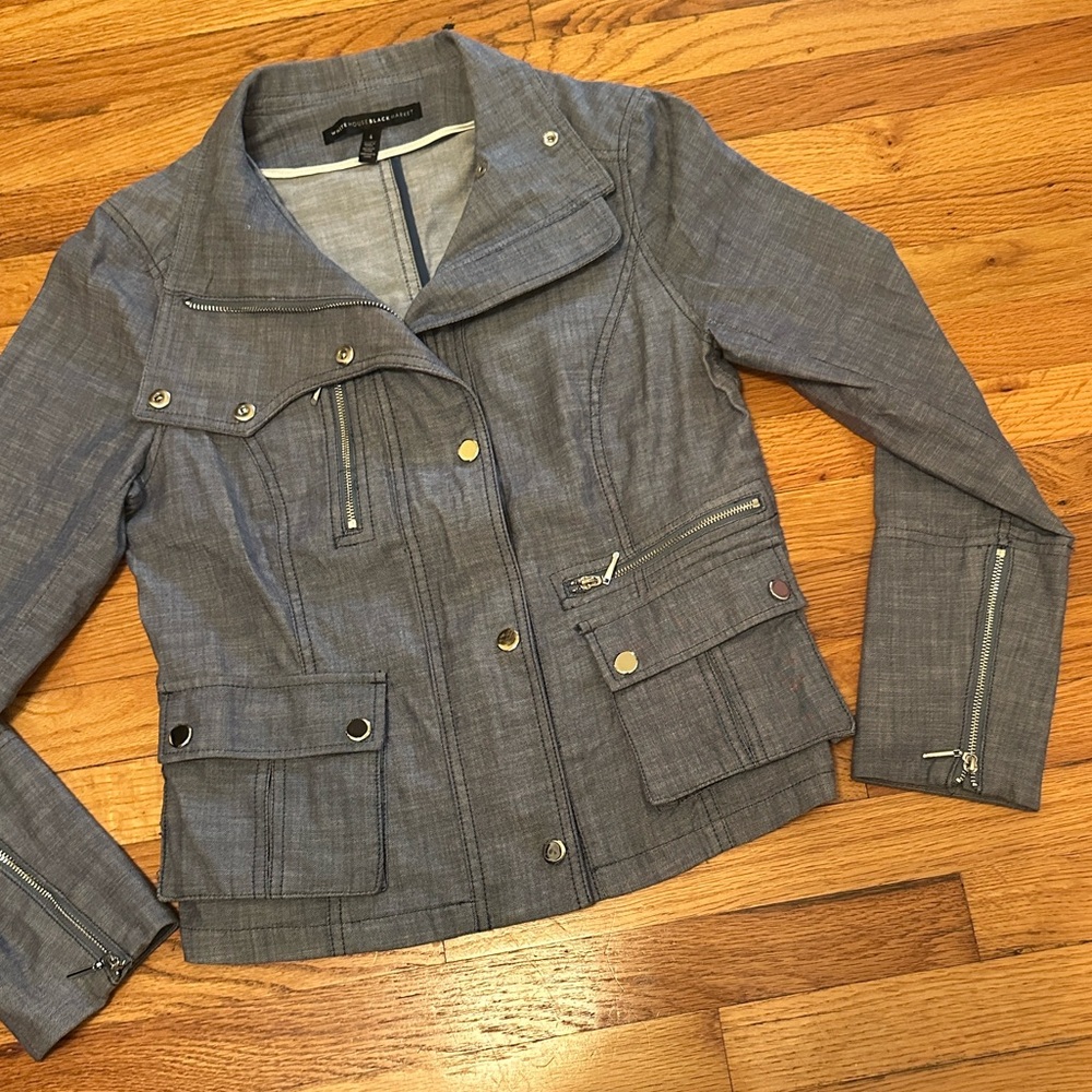 White House Black Market Blue Linen Utility Jacket - Picture 4 of 6